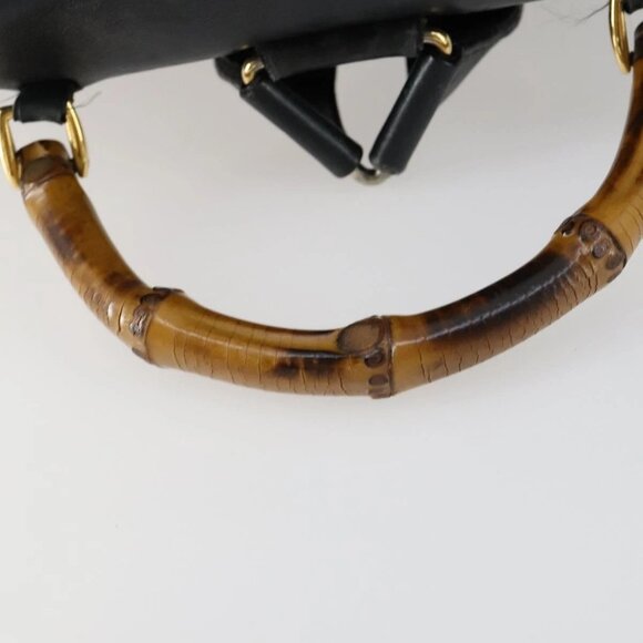 GUCCI Bamboo Backpack Leather Black Gold 003 2058 0016 Auth 151336 main image 10